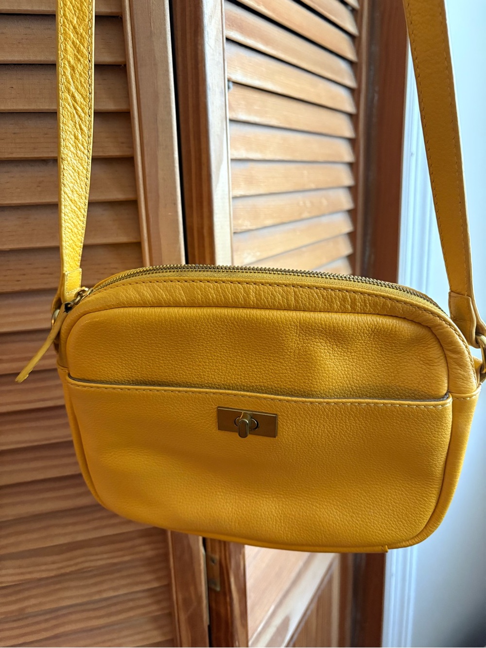 J. Crew Yellow Leather Crossbody Bag with Turn-Lock